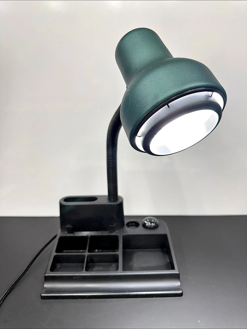 Vintage Model 1501 Green Gooseneck Desk Lamp with Organizer Storage Base
